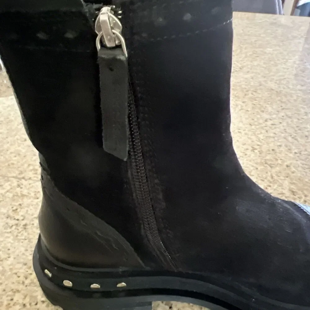 EUC Free People Tate Black Suede Chelsea Boots Size 6.5 Women's Side Zip Chunky - Picture 8 of 14